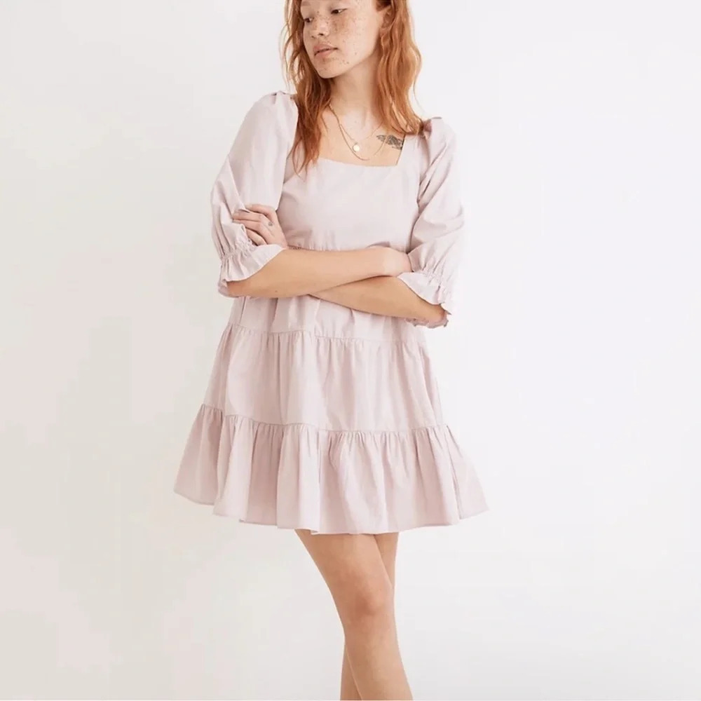 Madewell Lilac Purple Poplin Lizzie Babydoll Square Neck Mini Dress Women’s 0 - Picture 2 of 16